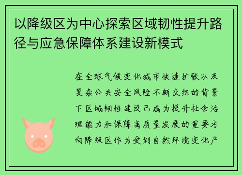 以降级区为中心探索区域韧性提升路径与应急保障体系建设新模式